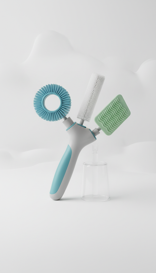 Multifunctional cup and bottle cleaning brush with interchangeable heads